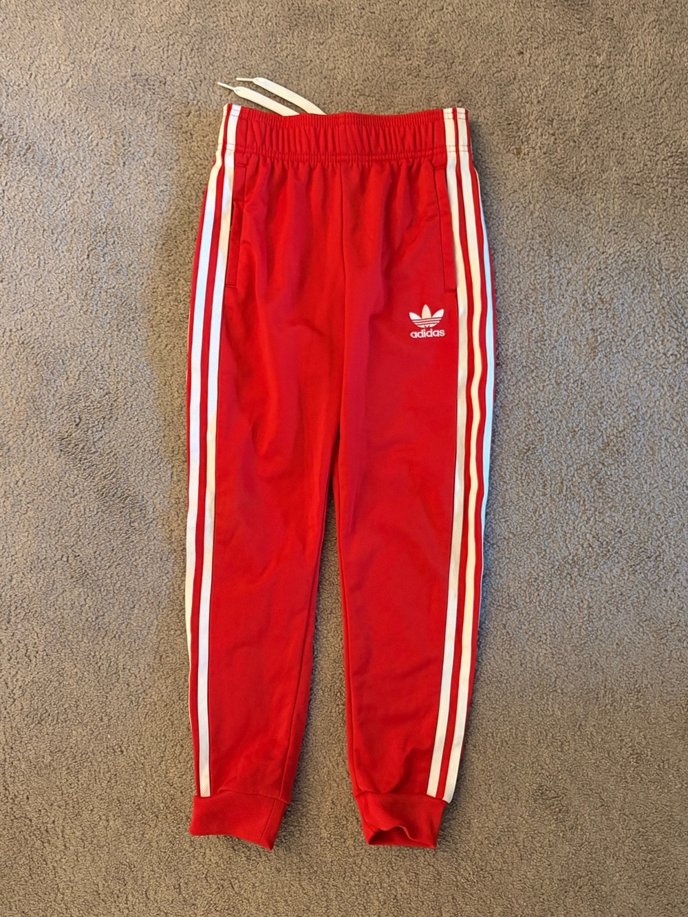 adidas Red Jogger Pants with White Three Stripes